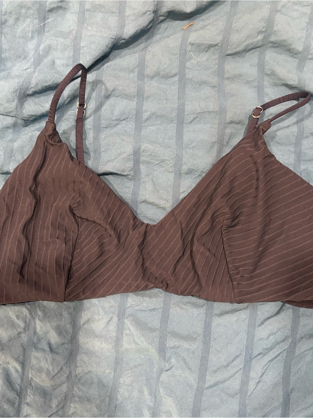 H&M Brown Pinstripe Triangle Bikini Top